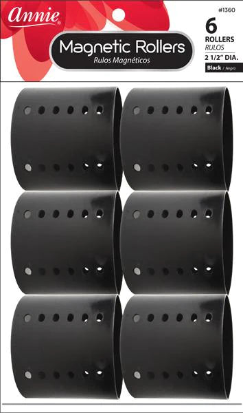 ANNIE MAGNETIC ROLLERS 2 1/2" 6PC BLACK