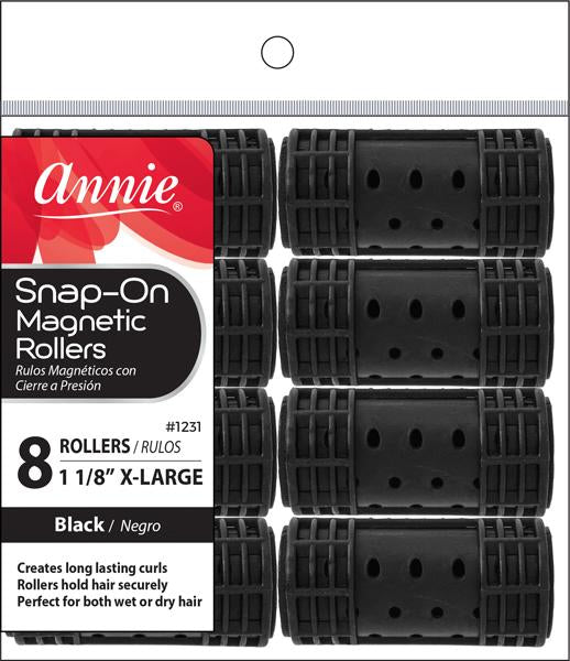 ANNIE X-LARGE SNAP-ON MAGNETIC ROLLERS 8PC BLACK
