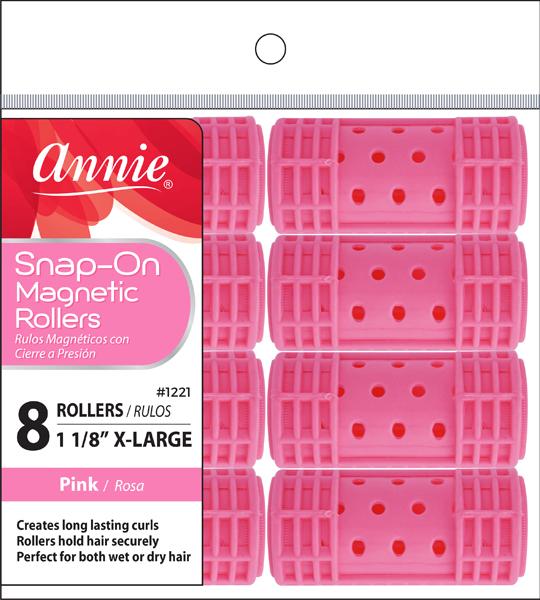 ANNIE X-LARGE SNAP-ON MAGNETIC ROLLERS 8PC PINK