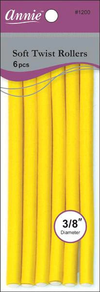 ANNIE SOFT TWIST ROLLERS 7"LONG 6PC YELLOW