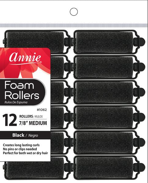 ANNIE MEDIUM FOAM ROLLER 12PC BLACK