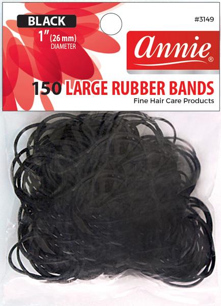 ANNIE 150PC RUBBER BANDS BLACK LARGE