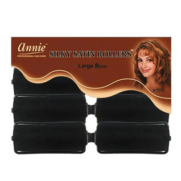 ANNIE LARGE SILKY SATIN ROLLERS 8PC BLACK