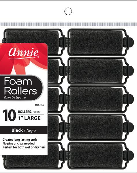ANNIE LARGE FOAM ROLLERS 10PC BLACK