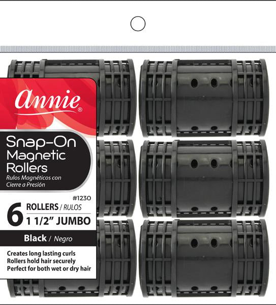 ANNIE JUMBO SNAP-ON MAGNETIC ROLLERS 6PC BLACK