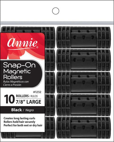 ANNIE LARGE SNAP-ON MAGNETIC ROLLERS 10PC BLACK