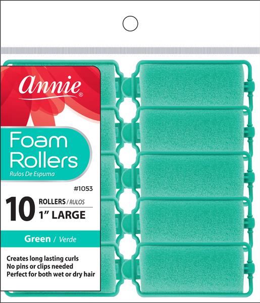 ANNIE FOAM ROLLERS LARGE 10PC GREEN